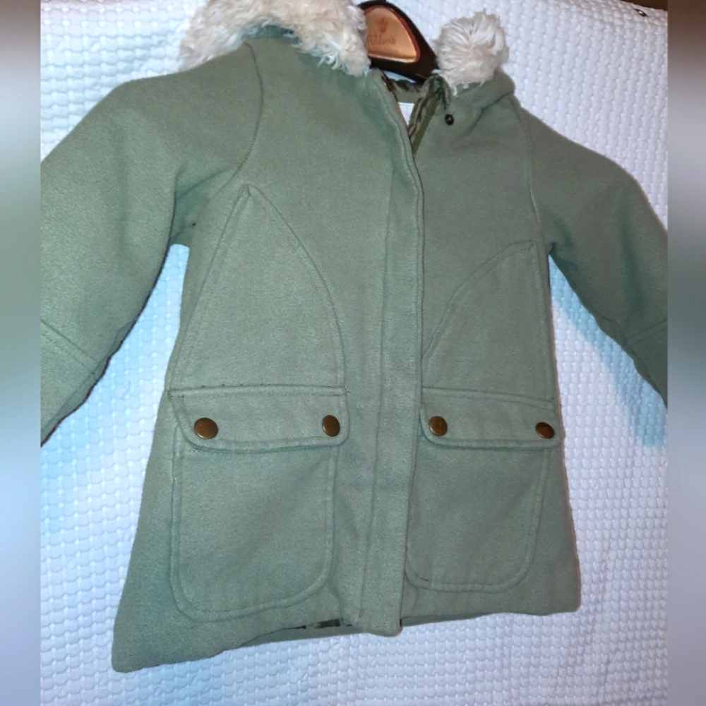 Carters Pea Coat 4T green, fur hood
